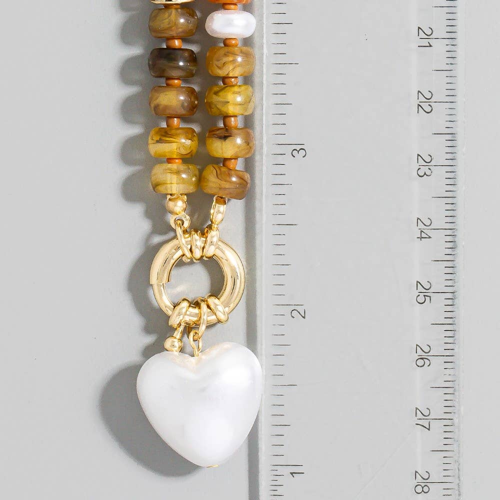 Pearl Heart Pendant Mixed Beaded Necklace: GDIVY