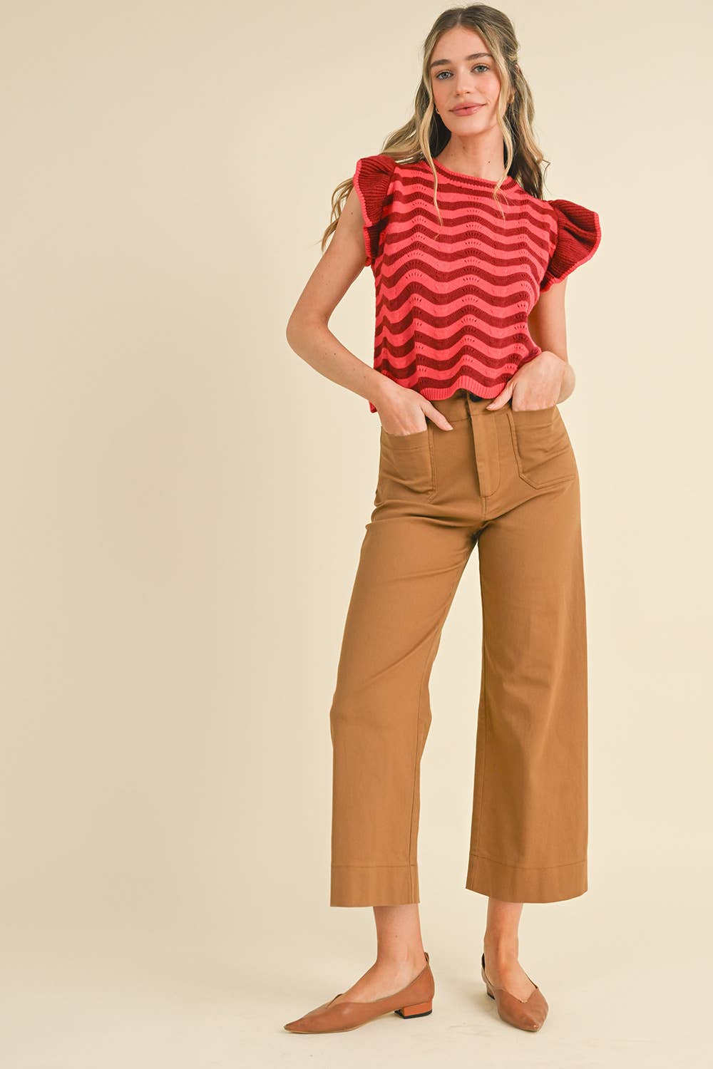 HIGH WAIST CROPPED WIDE LEG PANTS MP3303: Conflower Blue / L