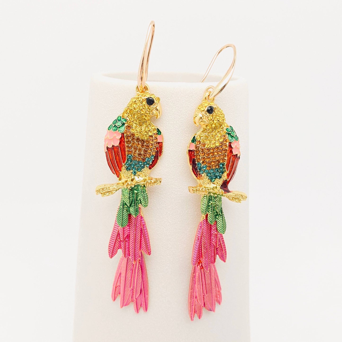 Parrot Enamel Rhinestone Earrings: Parrot