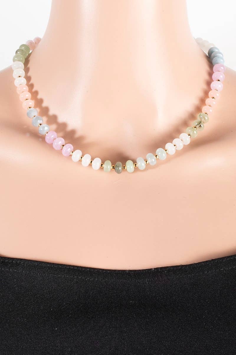 Round Stone Beaded Necklace: BPINK