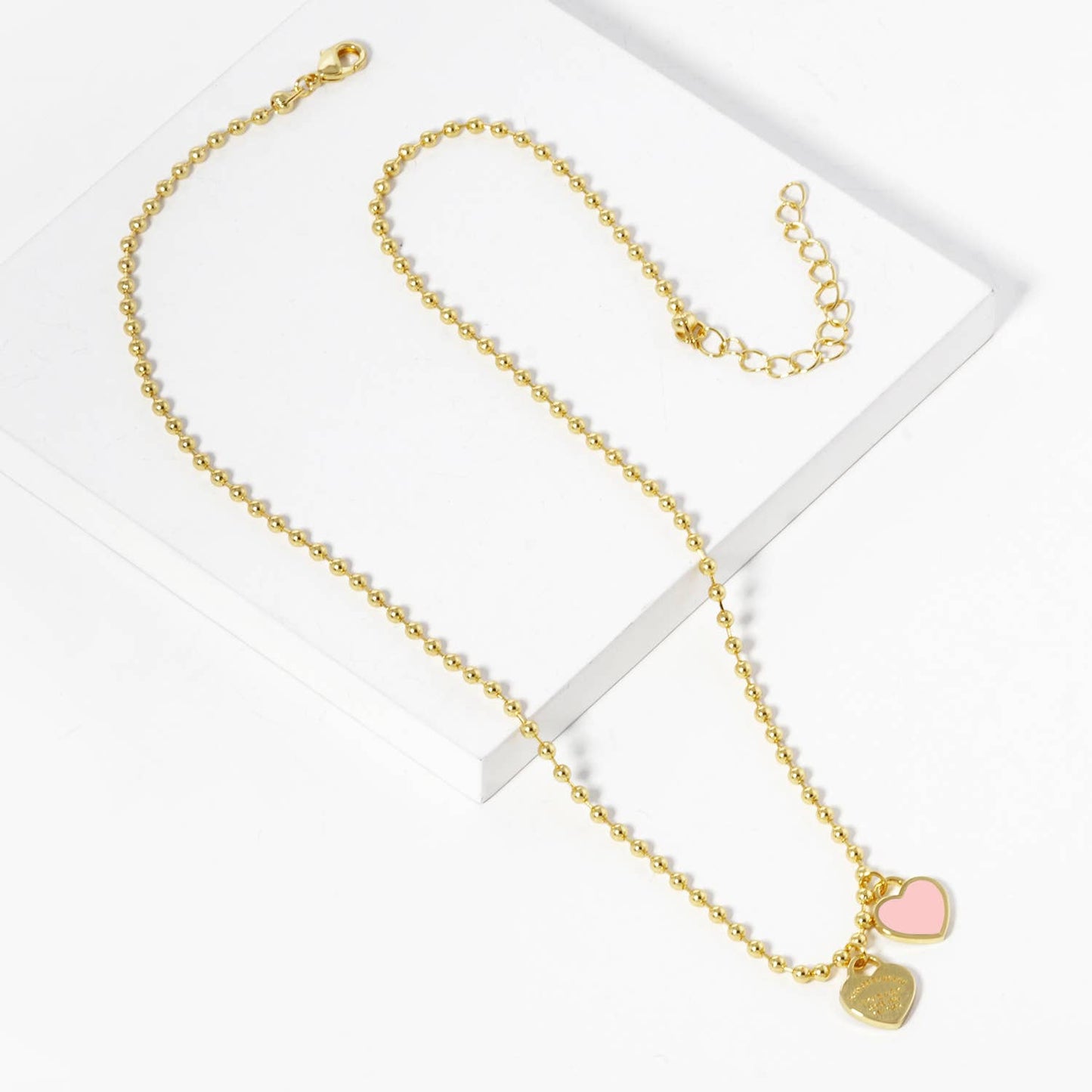 Gold plated Enamel Heart Pendant Necklace : Gold White
