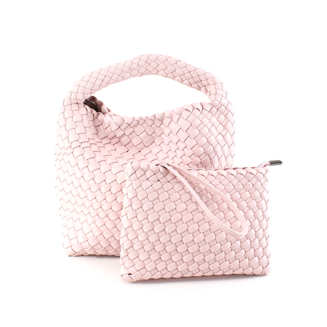 P24015 Medium Woven Hobo Crossbody Bag w/Cosmetic Pouch: 03 Khaki