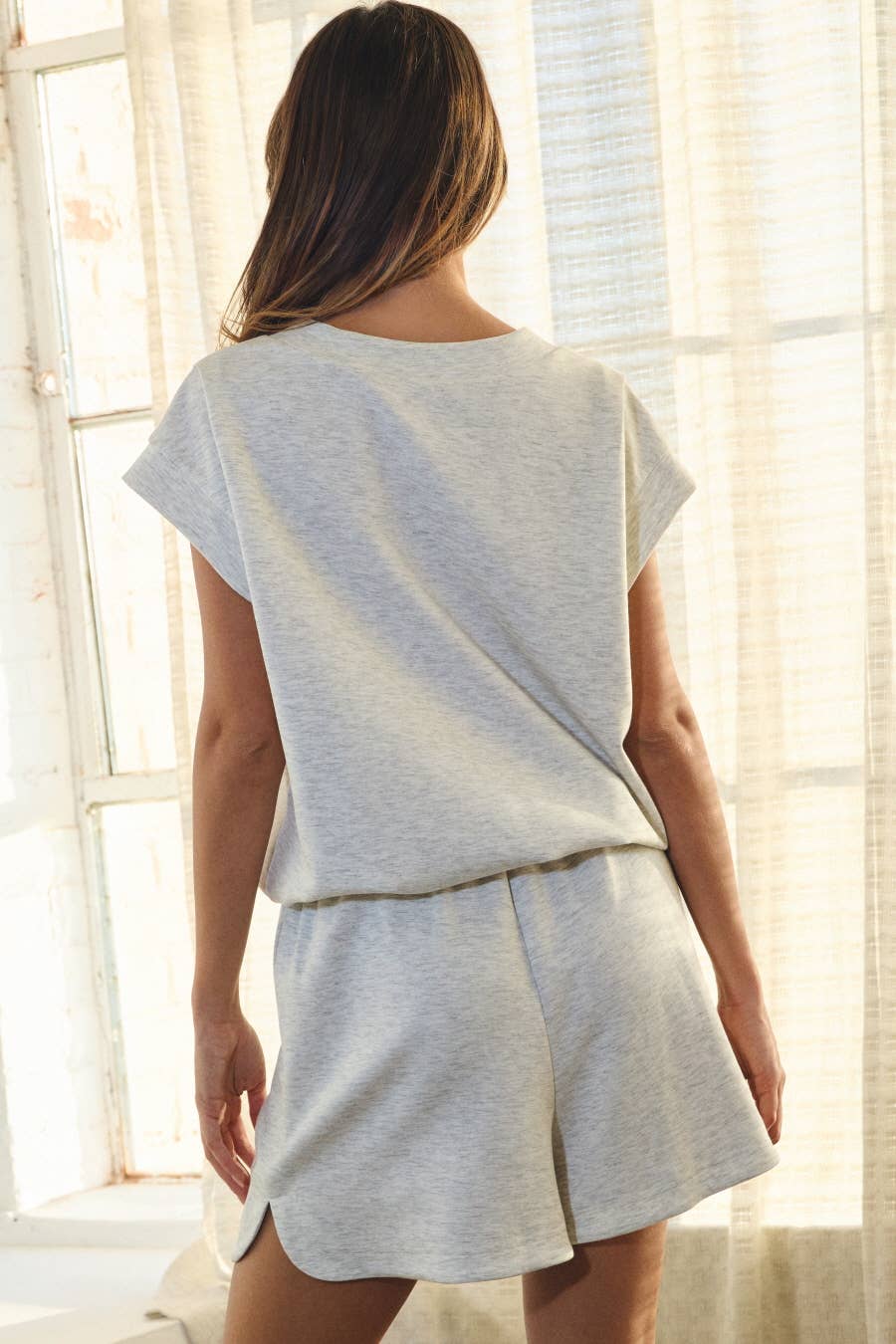 Sleeveless Techno Top Matching Shorts Set: Lilac / S