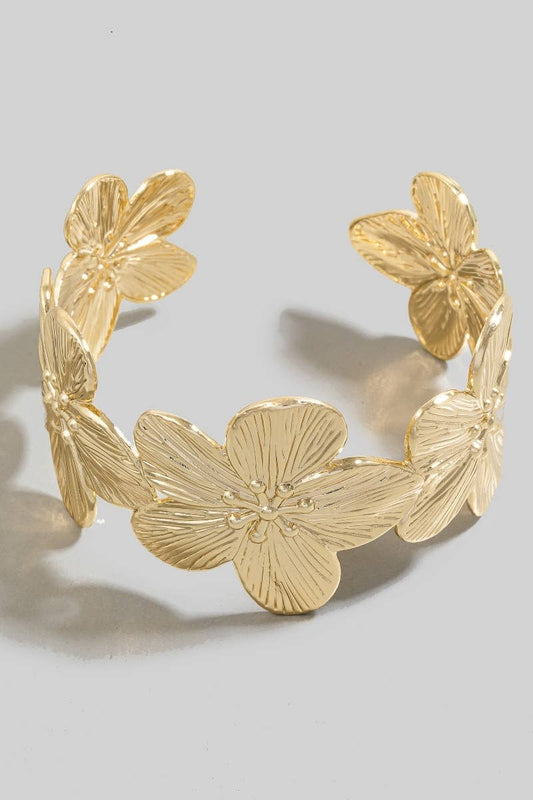 Solid Metallic Flower Link Cuff Bracelet: G
