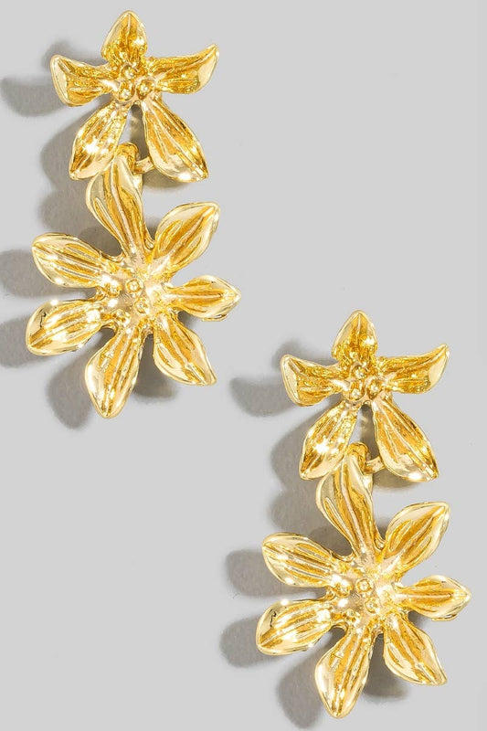 Double Metallic Flower Dangle Earrings: G