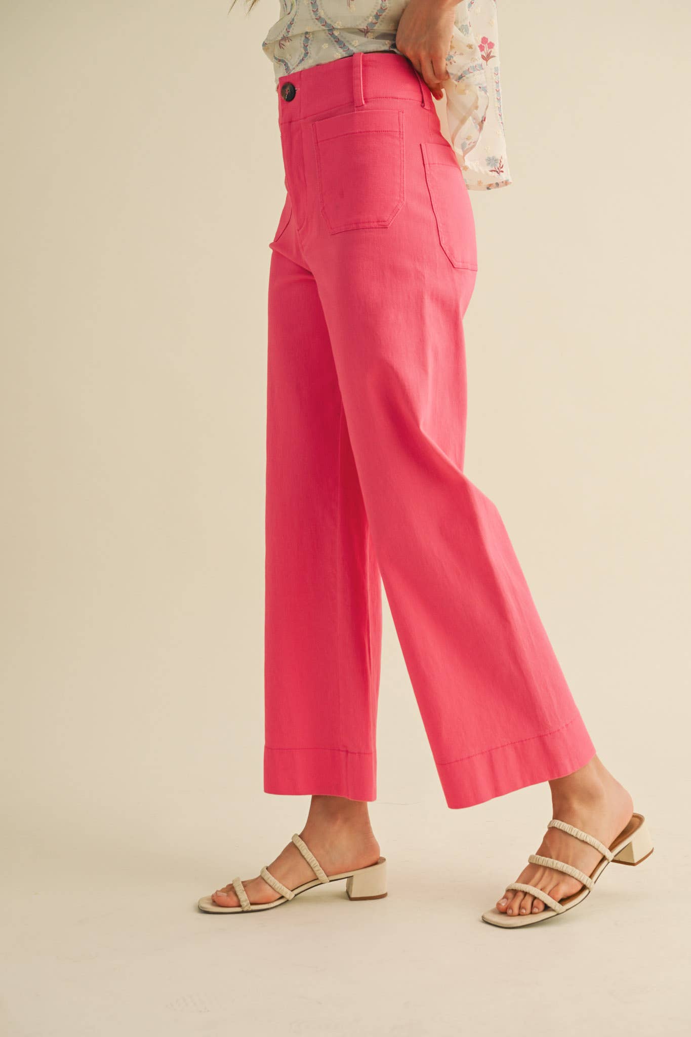 HIGH WAIST CROPPED WIDE LEG PANTS MP3303: Conflower Blue / L