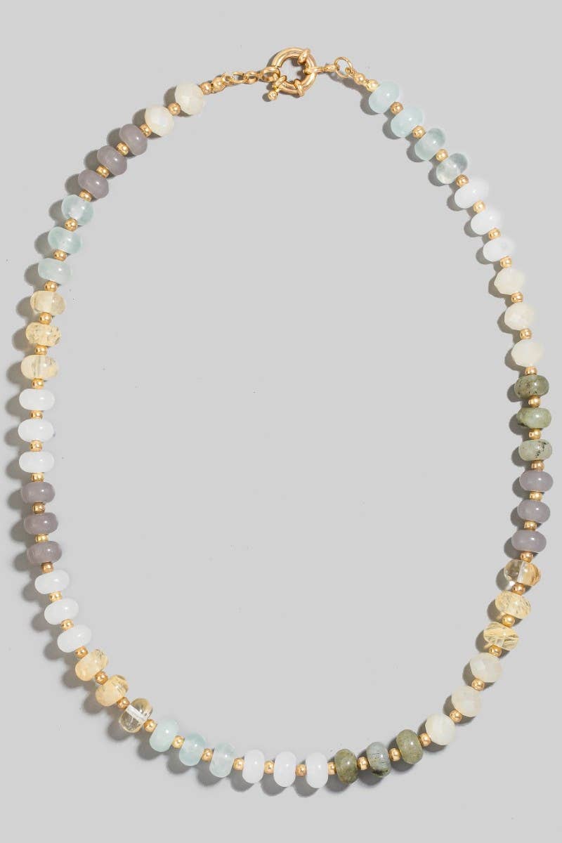 Round Stone Beaded Necklace: BPINK