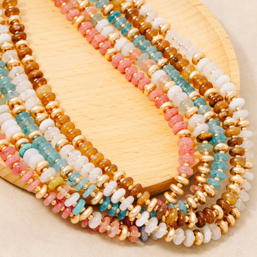 Semi Precious Stone Disc Beaded Necklace: TQ