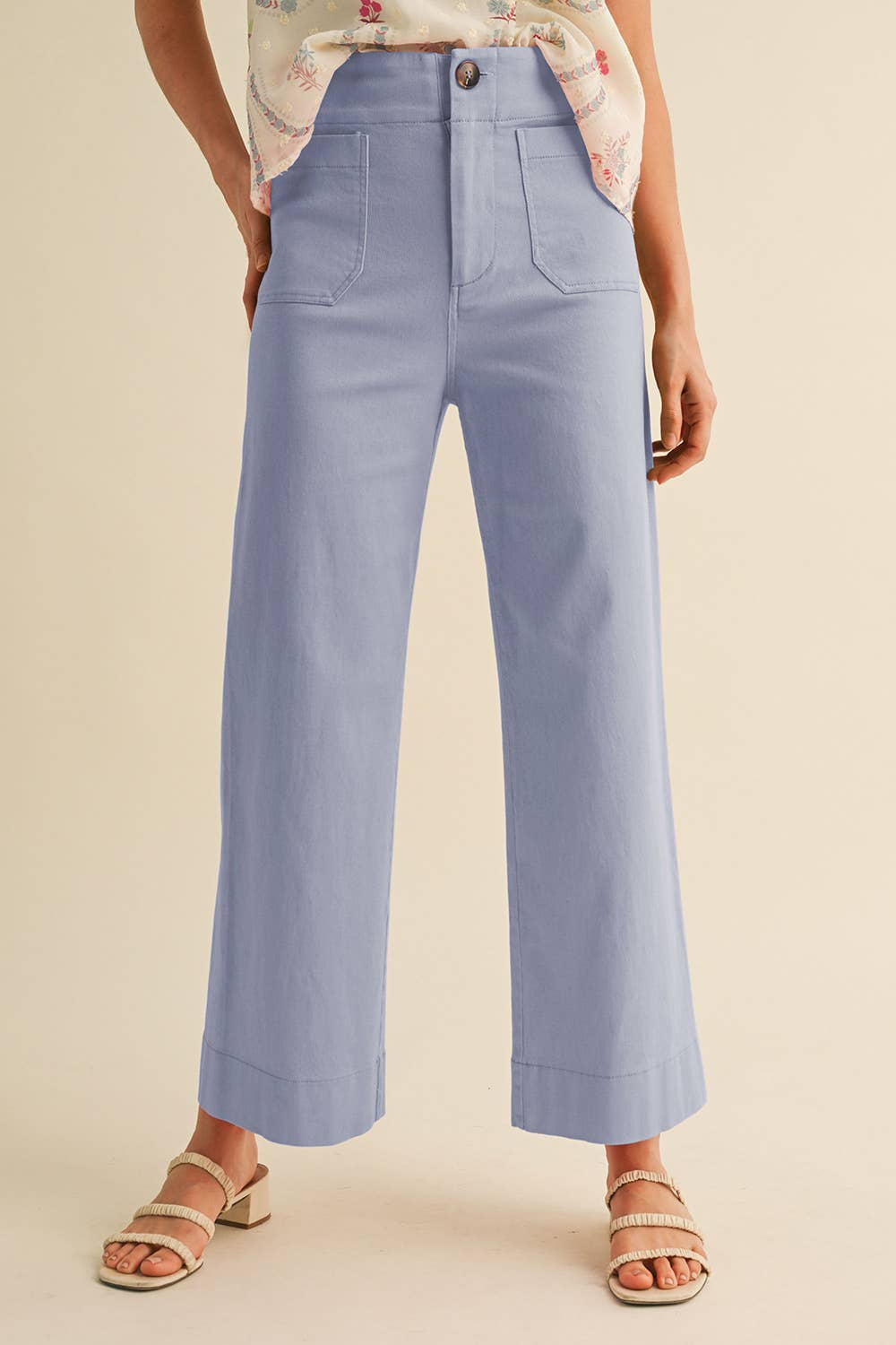 HIGH WAIST CROPPED WIDE LEG PANTS MP3303: Conflower Blue / L