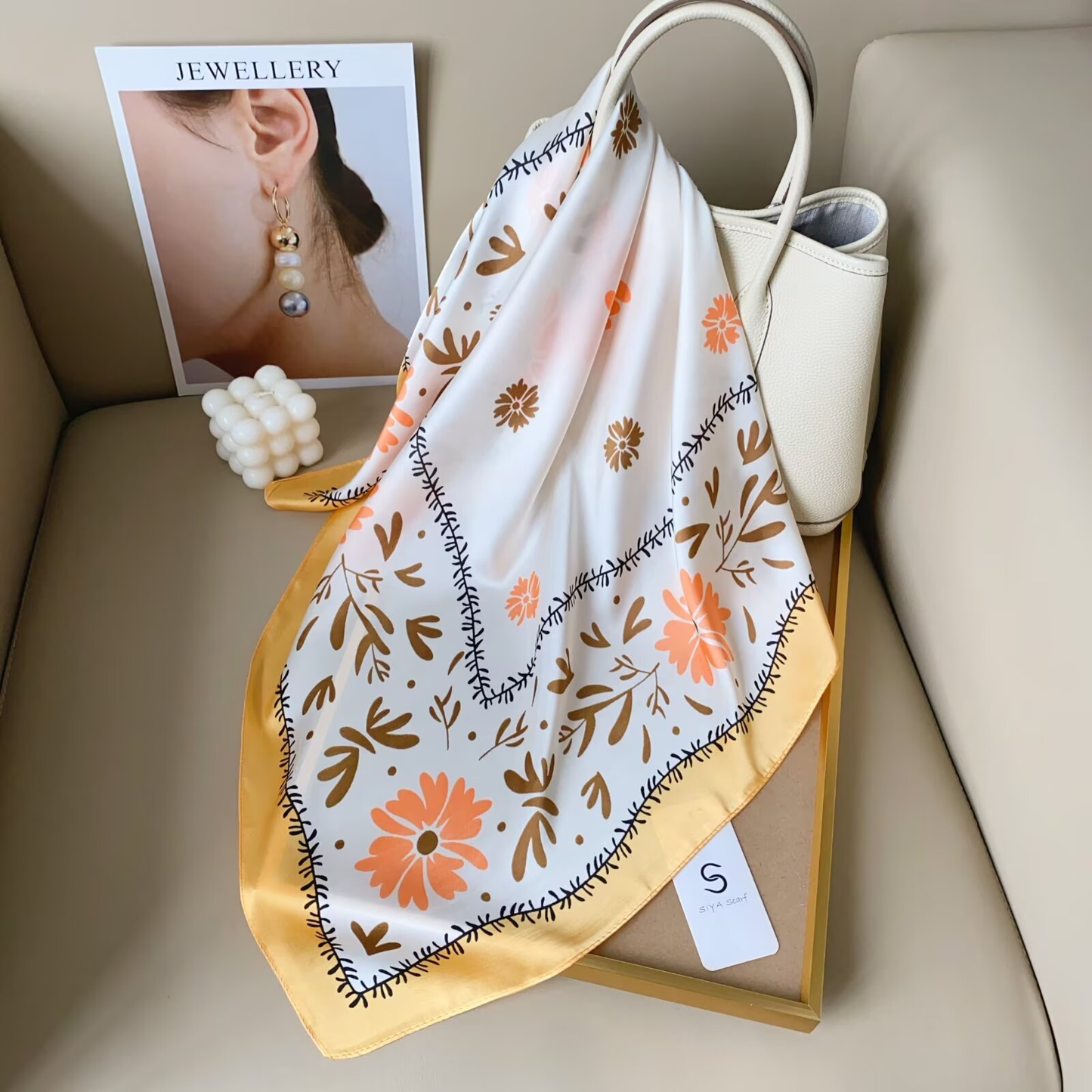 S26097 100% Polyester Lightweight Square Scarf: 01 Orange