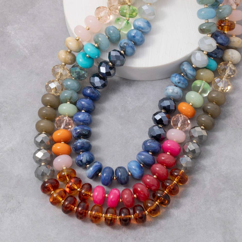 Mixed Faceted And Marble Resin Disc Beads Necklace: MUL