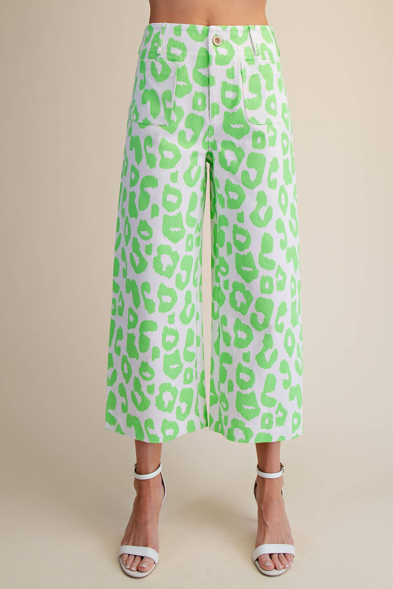 Colette Cropped Wide-Leg Neon Leopard Pants: Pink / M