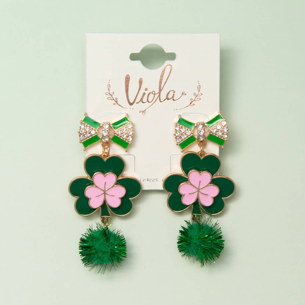 St. Patrick Bow Post Tiered Clover Earrings