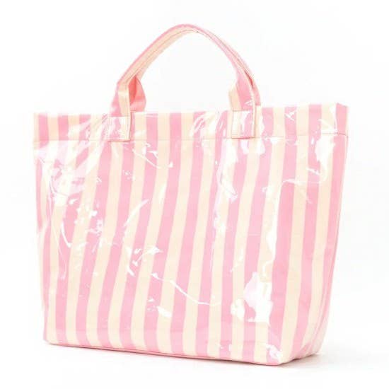 Large Striped Vinyl Tote Bags | 40P595: FUCHSIA ORANGE