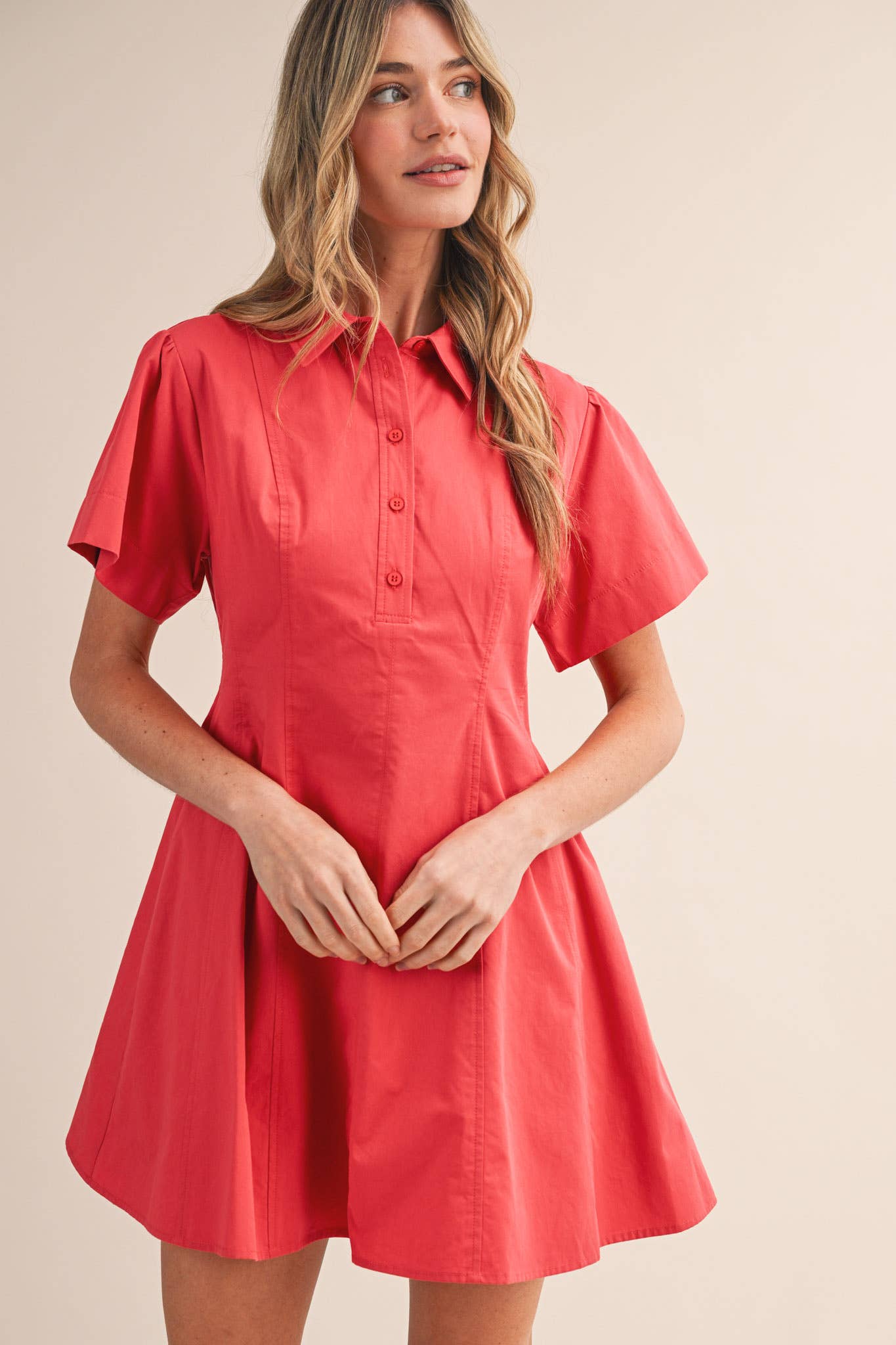 FIT AND FLARE SHORT SLEEVE MINI DRESS MDR4853: TEABERRY / M