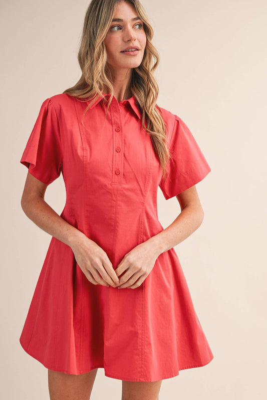 FIT AND FLARE SHORT SLEEVE MINI DRESS MDR4853: TEABERRY / M