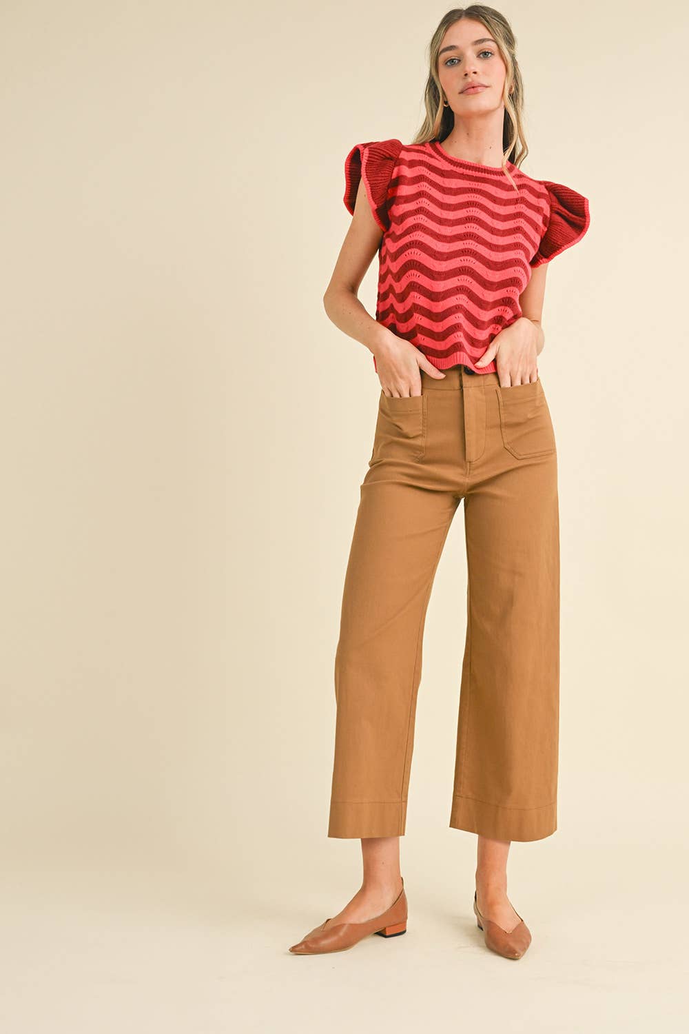 HIGH WAIST CROPPED WIDE LEG PANTS MP3303: Conflower Blue / L
