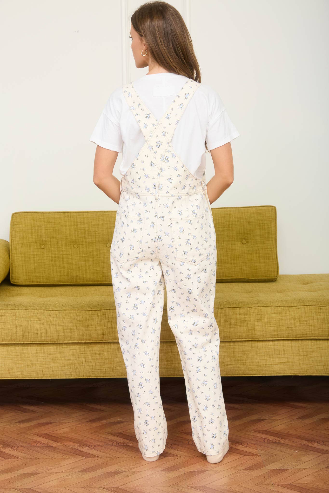 FLORAL ECRU DENIM PATTERN OVERALLS: ECRU MULTI