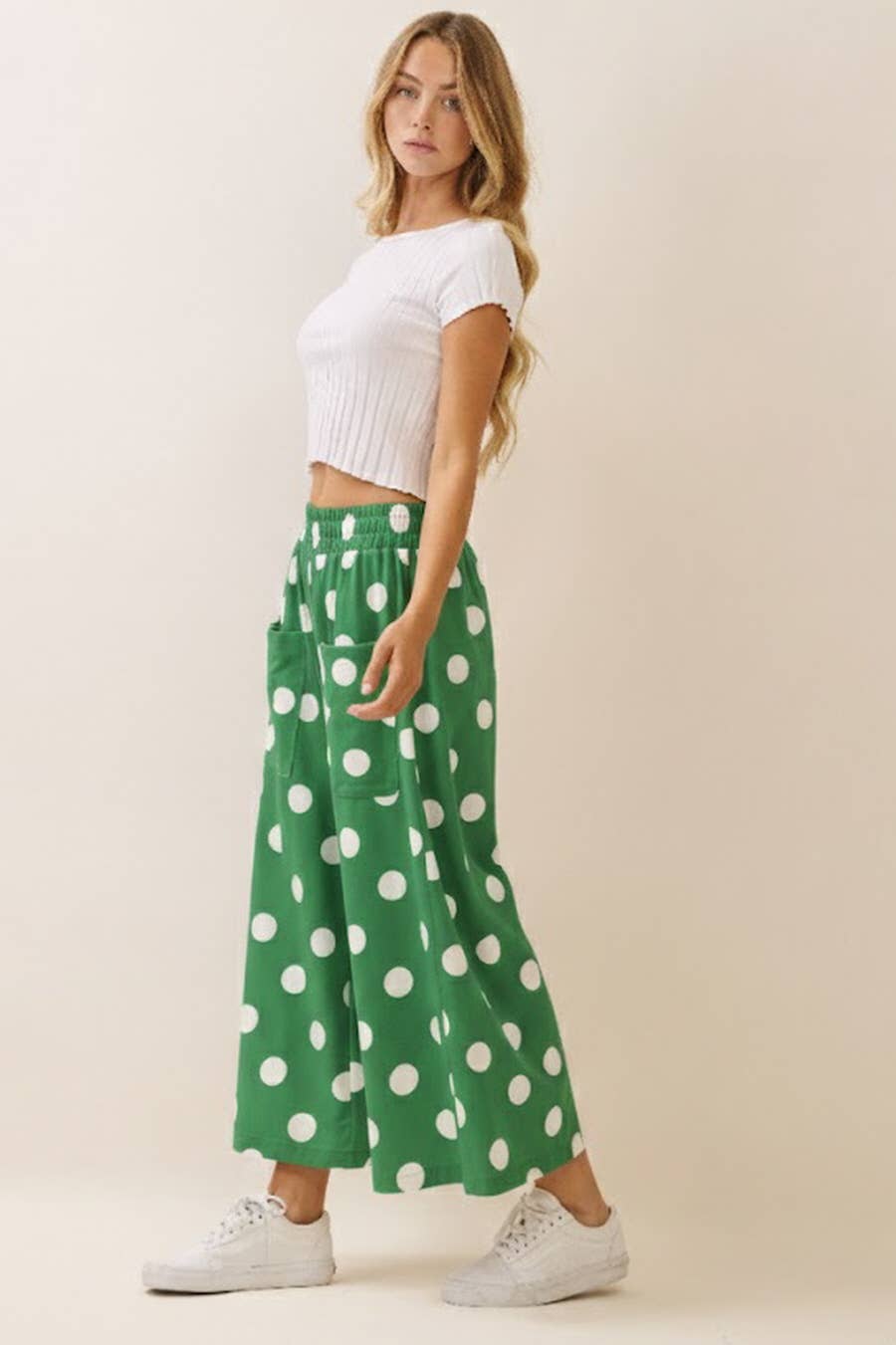 Polka Dot Pull-on Pants: Blue Navy / S