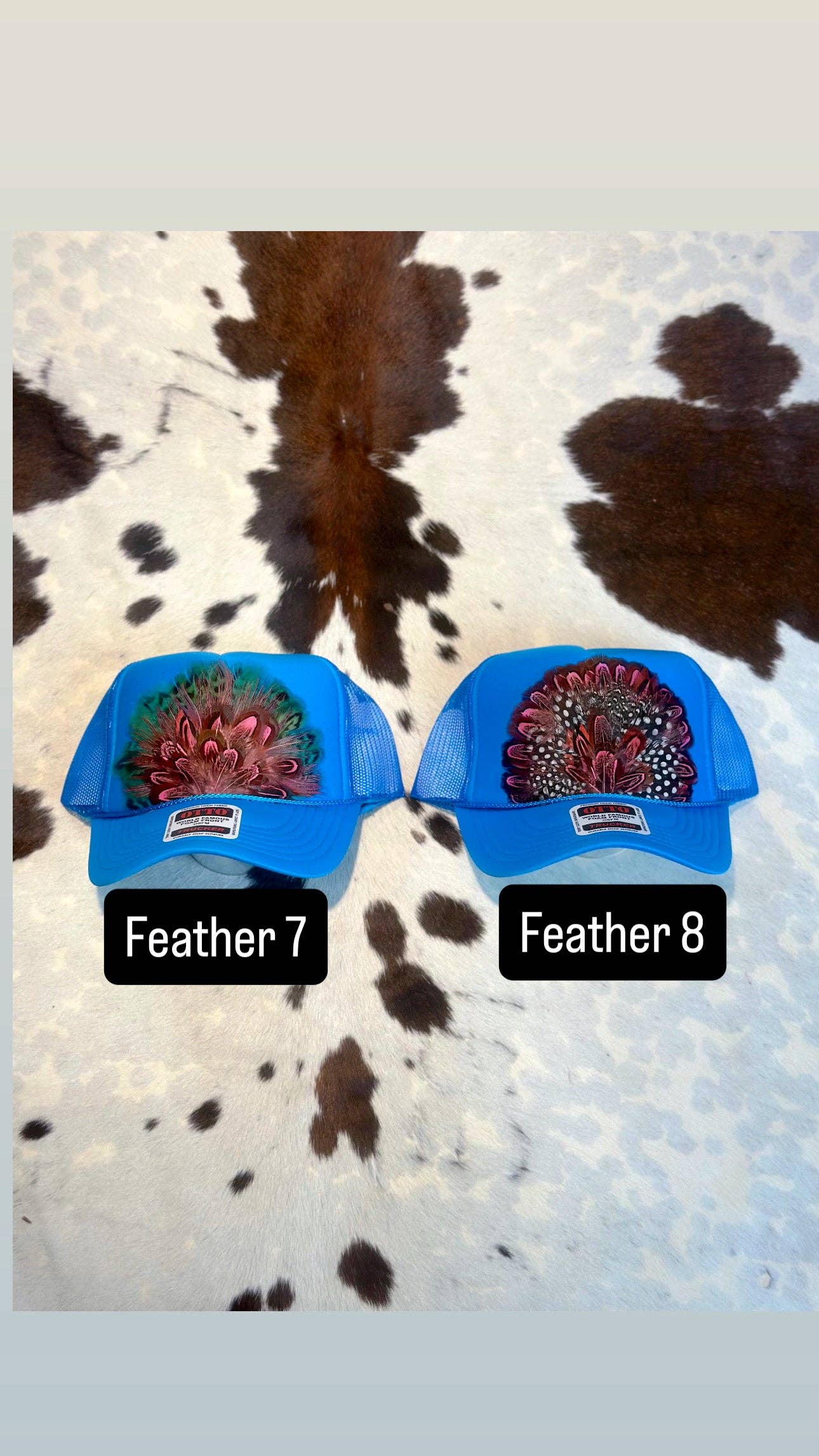 FEATHER TRUCKER HAT BRIGHT BLUE: No Faux Turquoise / Feather 7