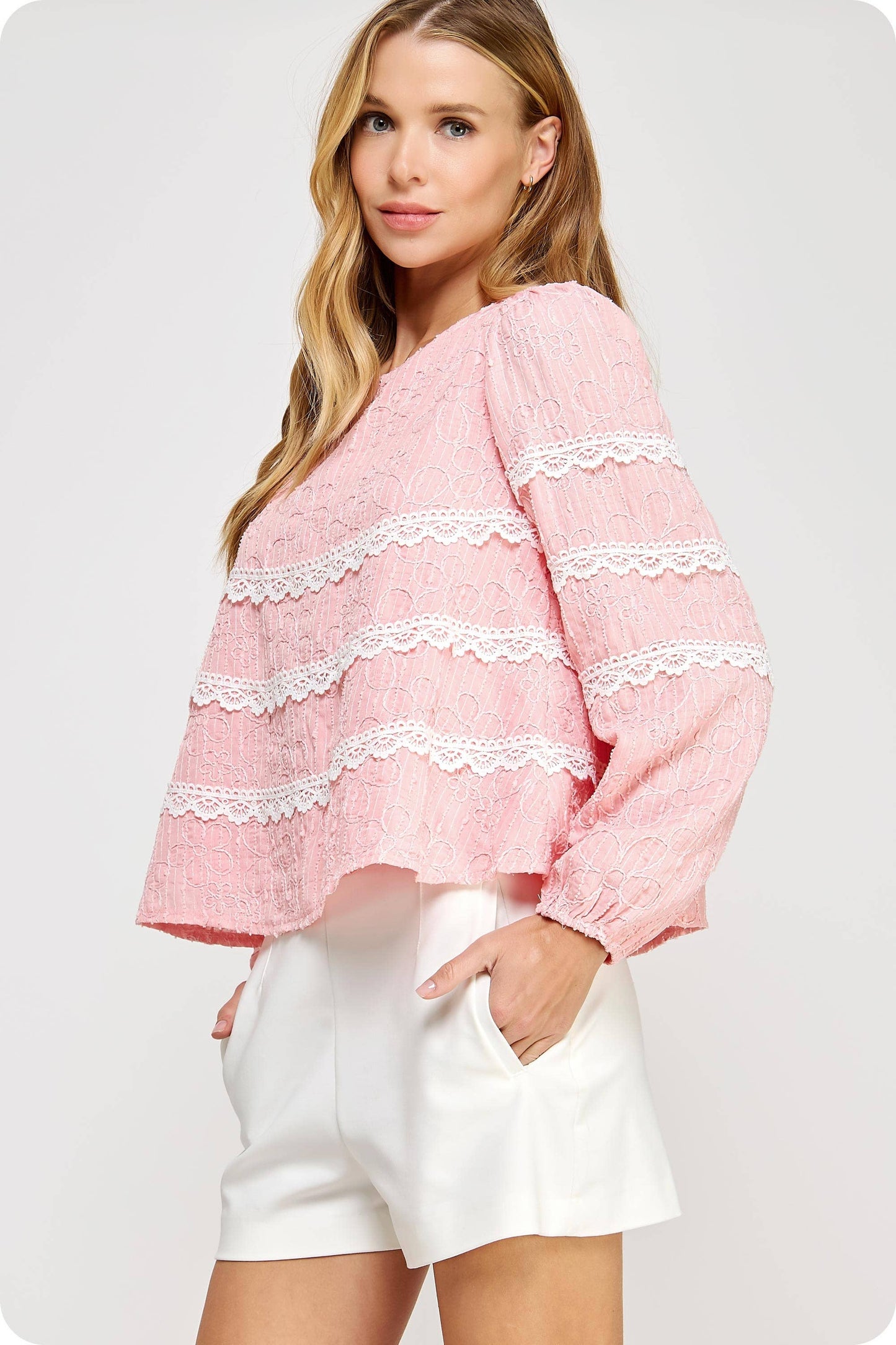 Contrast Lace Trim Detail Top: Muted Lime / M