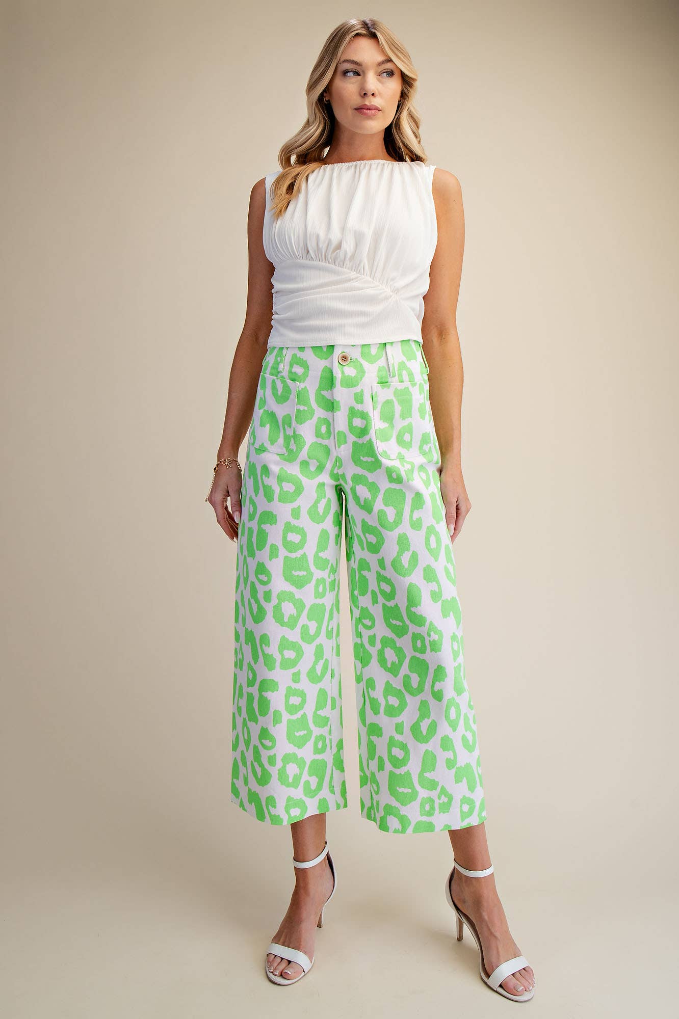 Colette Cropped Wide-Leg Neon Leopard Pants: Pink / S