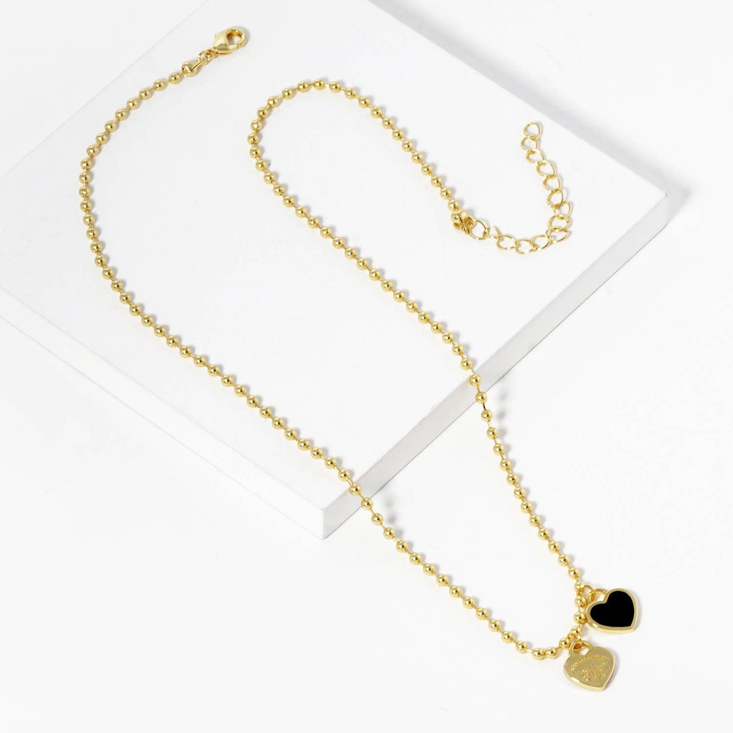 Gold plated Enamel Heart Pendant Necklace : Gold White