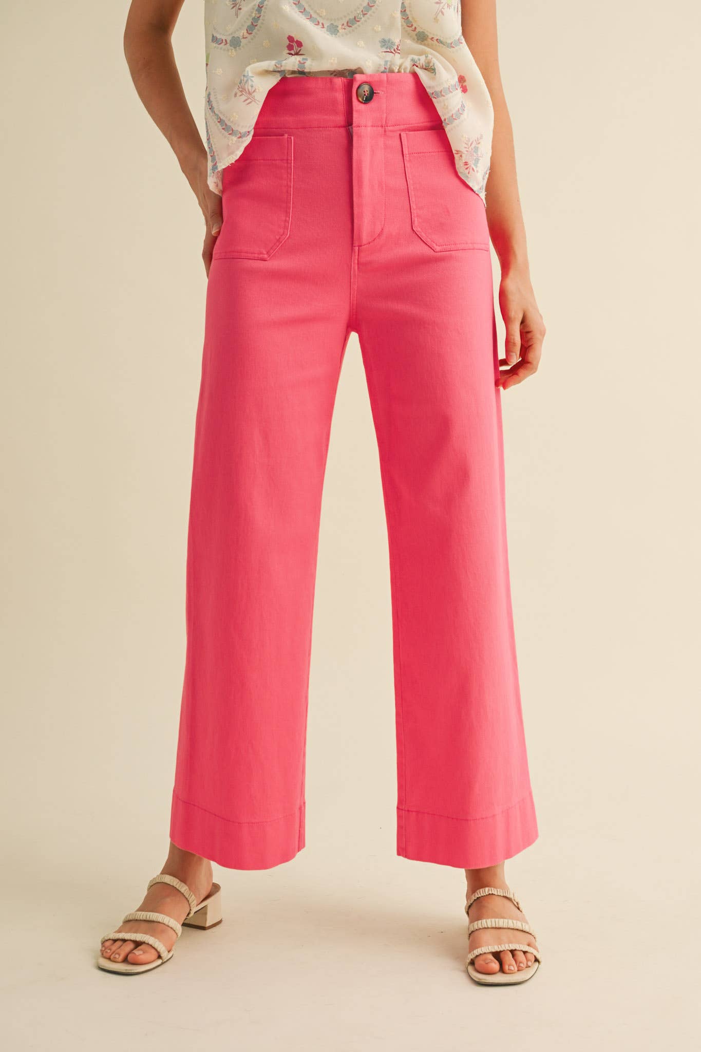 HIGH WAIST CROPPED WIDE LEG PANTS MP3303: Conflower Blue / L