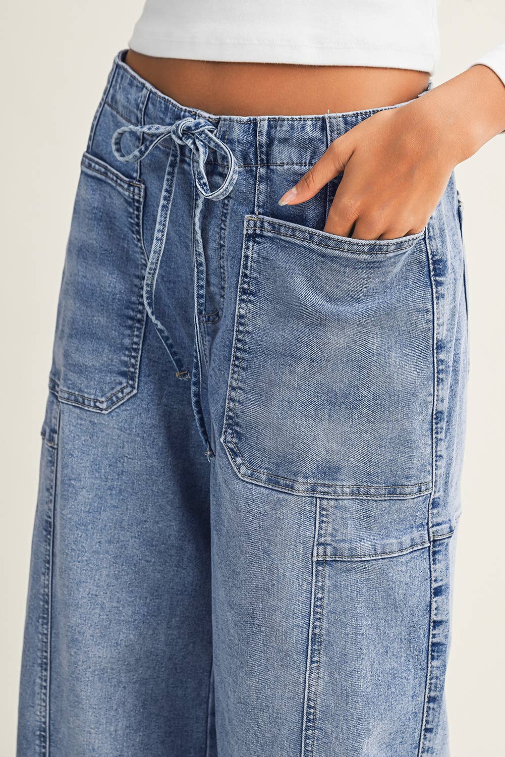 LDC Large Patch Pocket Drawstring Paperbag Waist Jeans: Myosotis / 6
