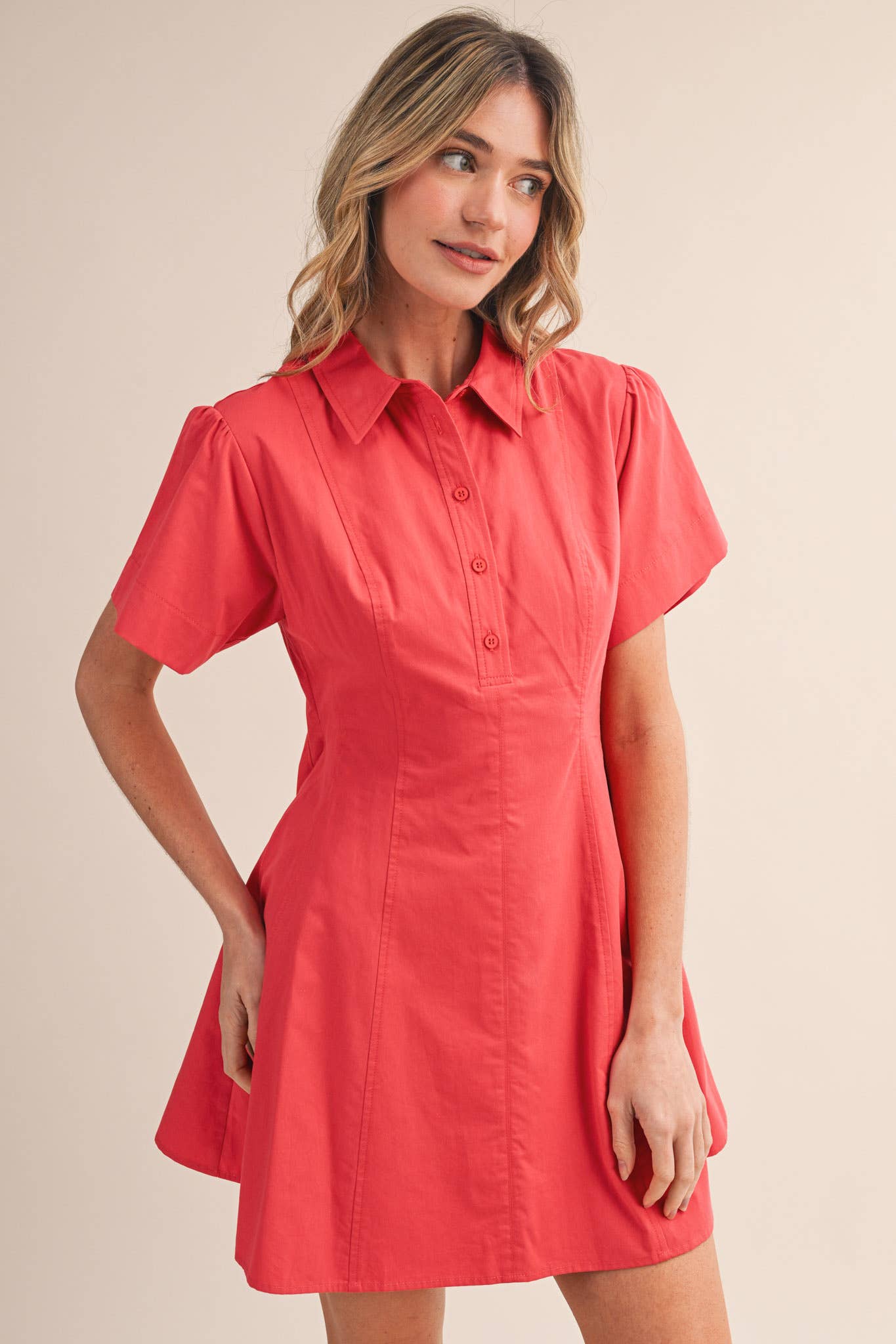 FIT AND FLARE SHORT SLEEVE MINI DRESS MDR4853: TEABERRY / L