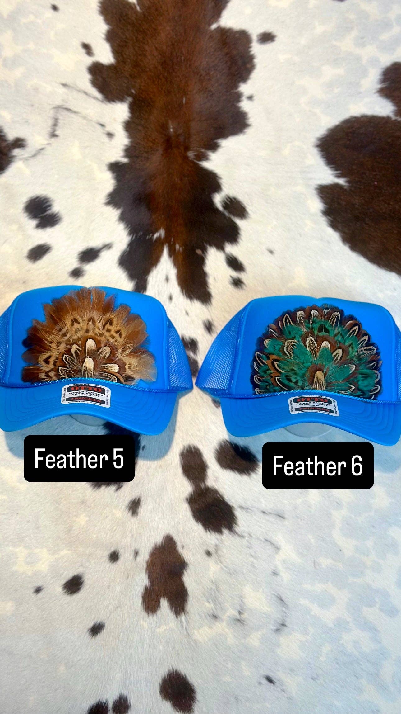 FEATHER TRUCKER HAT BRIGHT BLUE: No Faux Turquoise / Feather 7