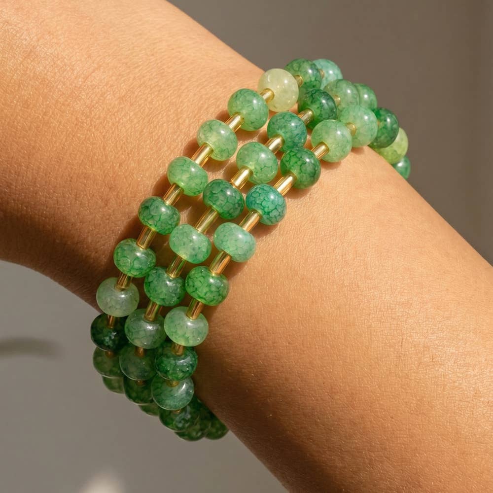 Marbled Stone Stretch Beaded Bracelet: GDBEG