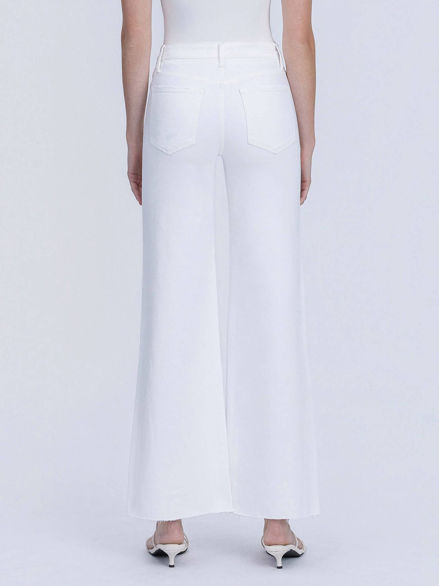 HIGH RISE STACKED WAISTBAND OPTIC WHITE WIDE JEANS T7252WH: OPTIC WHITE / 27
