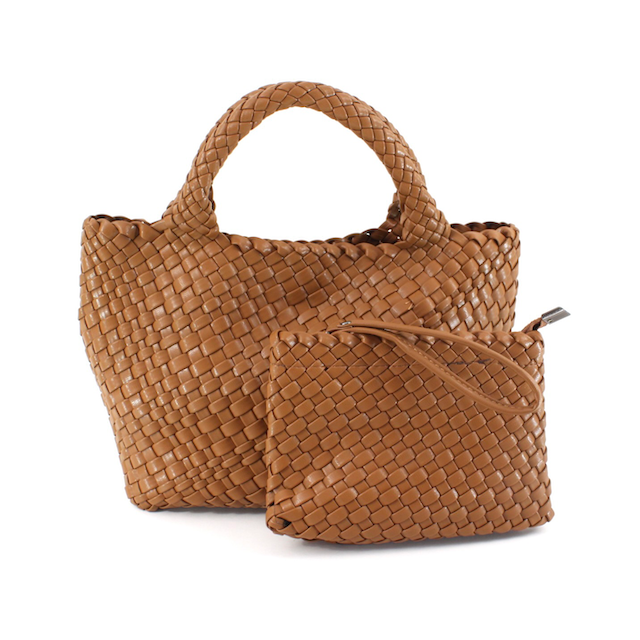 P24013 Medium Woven Tote Crossbody Bag w/Cosmetic Pouch: 05 Green