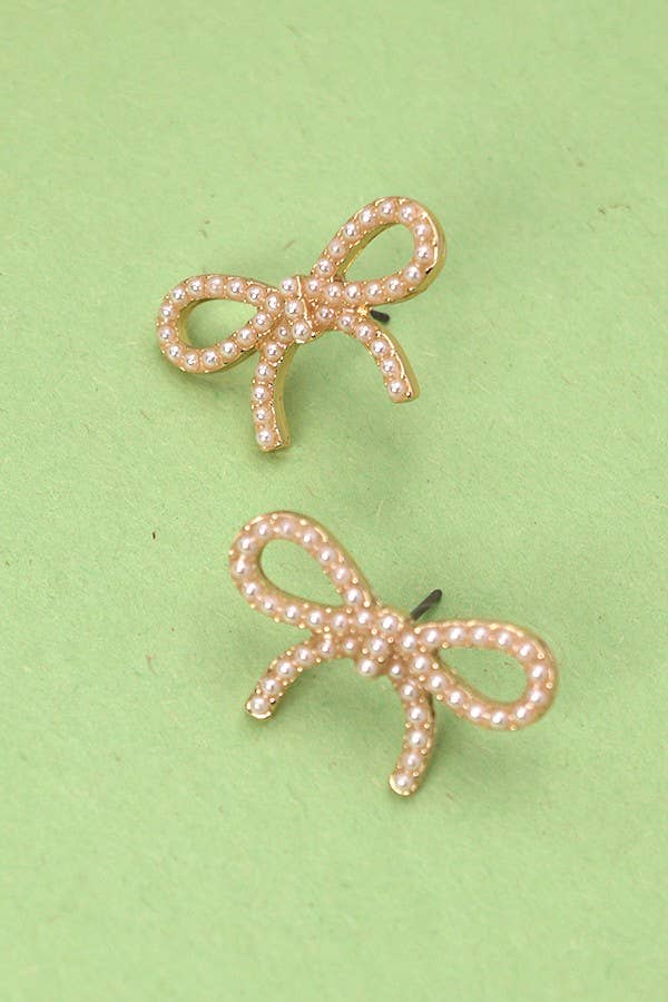 PEARL BOW STUD EARRINGS | 80E2405: Gold