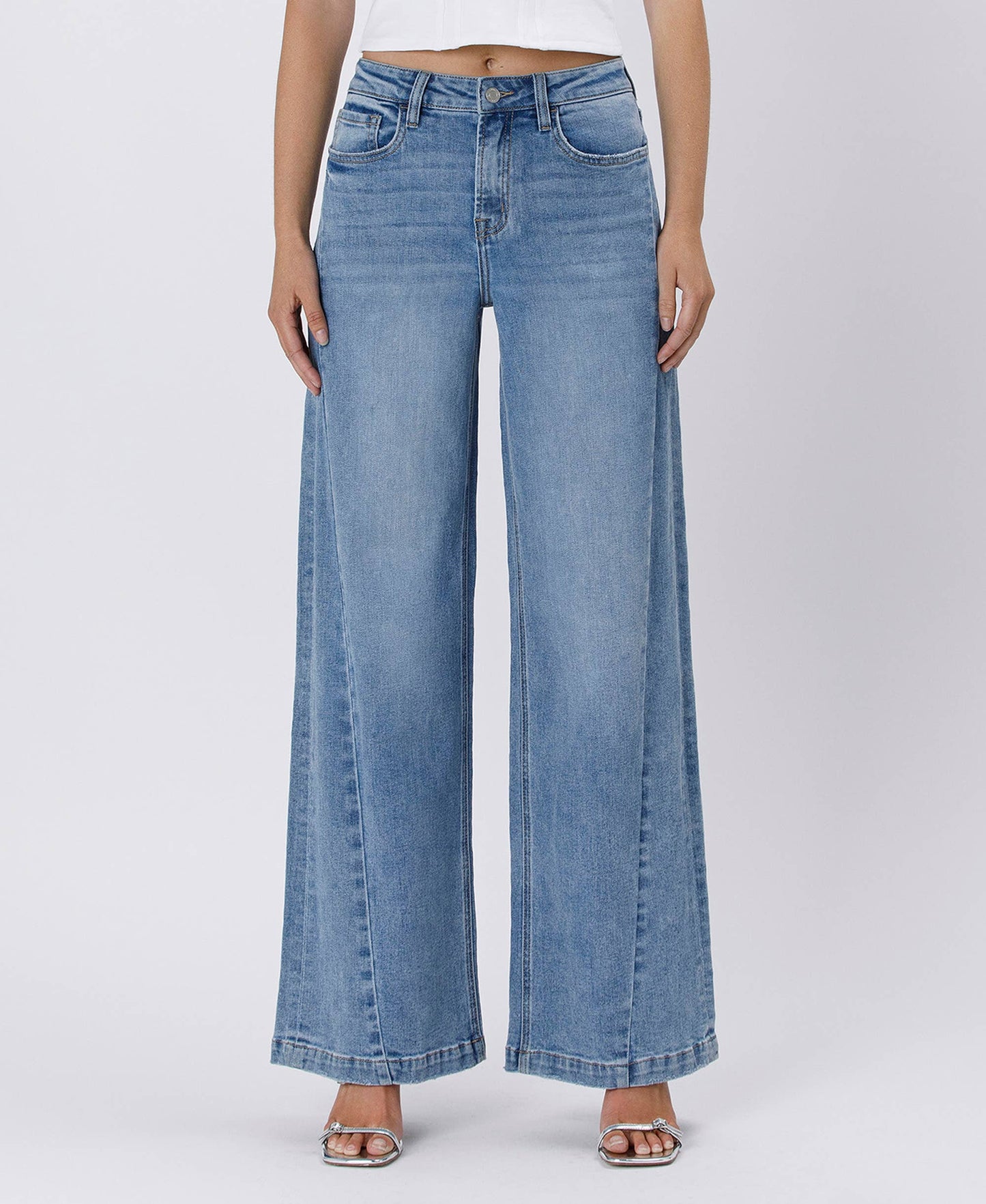 HIGH RISE SEAM DETAIL PALAZZO JEANS V3608: ENTHUSE / 28