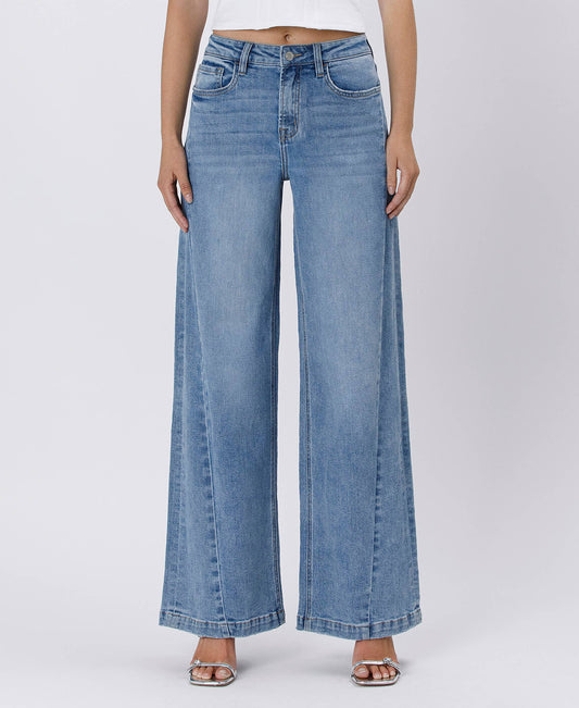 HIGH RISE SEAM DETAIL PALAZZO JEANS V3608: ENTHUSE / 30