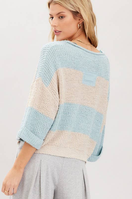 Striped Design Patch Sweater: Bubblegum Oatmeal / S