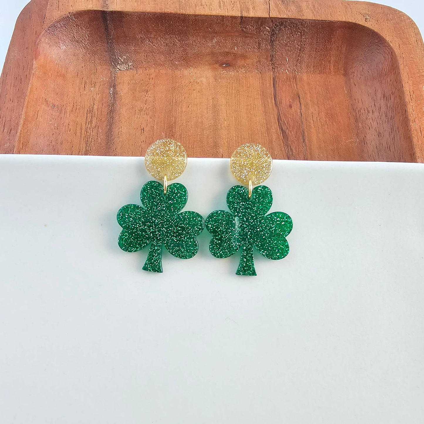 Lucky Charm Earrings - Green Glitter // St Patrick's Day