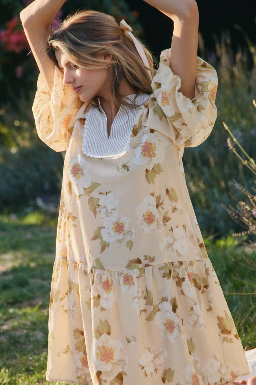 Floral Printed Mini Dress: Periwinkle Multi / S