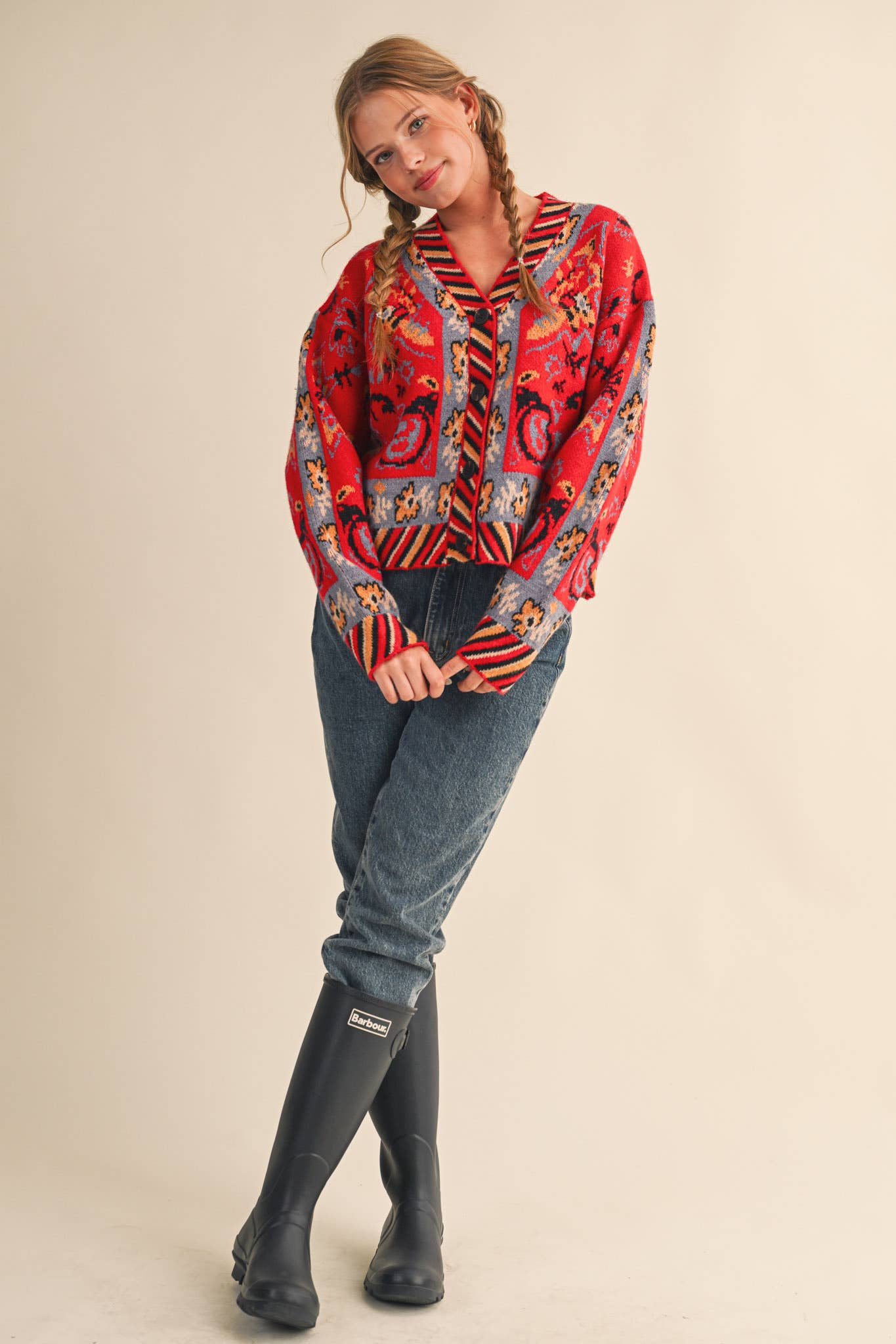 PAISLEY KNIT SWEATER CARDIGAN MSW11102: Ivory Coral Multi / S