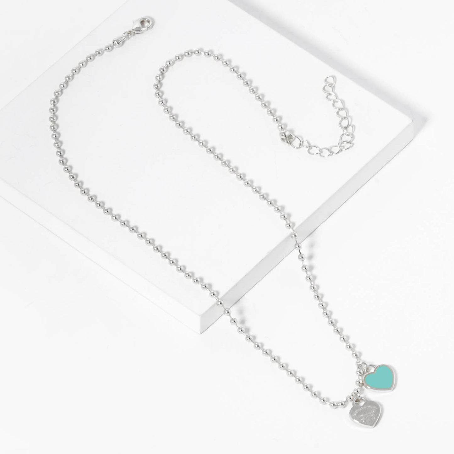 Gold plated Enamel Heart Pendant Necklace : Gold White