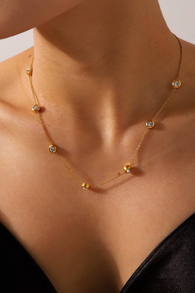 18K STAINLESS STEEL TARNISH FREE RHINESTONE NECK | 40NK9543: GOLD