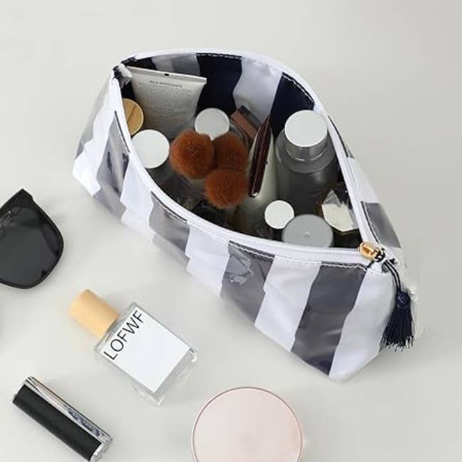 TRAVEL STRIPE COSMETIC MAKEUP POUCH BAG | 40P594: NAVY WHITE