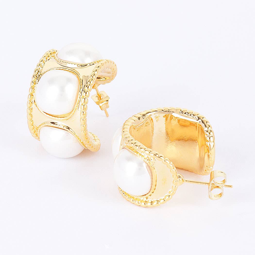 Faux Pearl Metal Mini Hoop Earring: GD