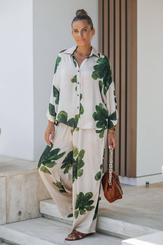 Floral Print Lounge Set: Olive / SM