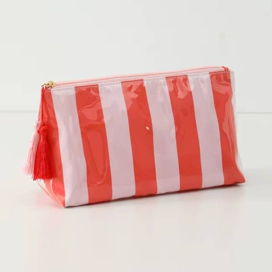 TRAVEL STRIPE COSMETIC MAKEUP POUCH BAG | 40P594: PINK RED