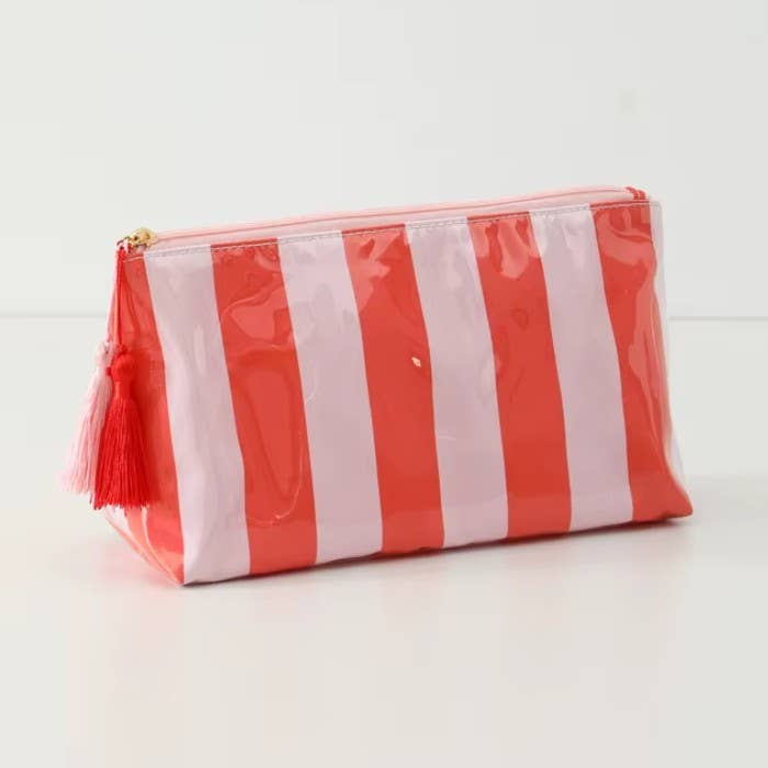 TRAVEL STRIPE COSMETIC MAKEUP POUCH BAG | 40P594: PINK GREEN