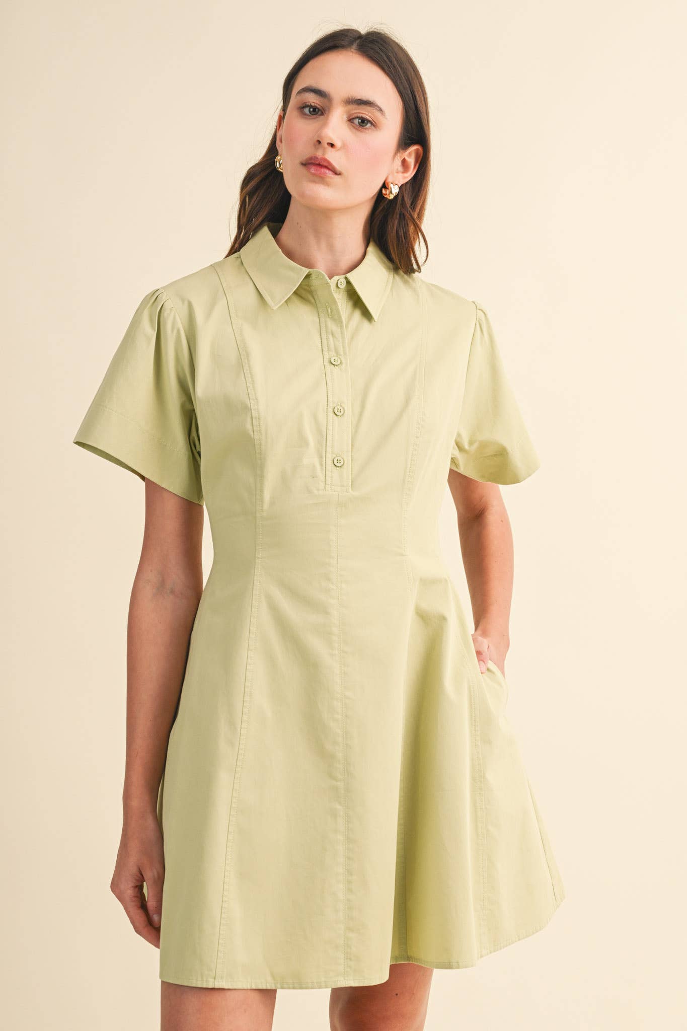FIT AND FLARE SHORT SLEEVE MINI DRESS MDR4853: TEABERRY / L