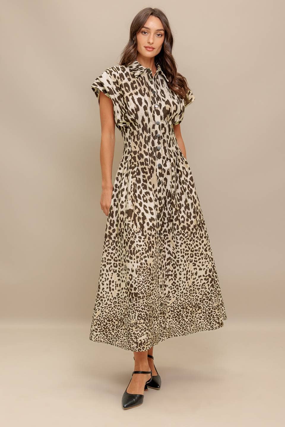 A printed woven midi dress - ID22665: TAUPE BROWN / Contemporary / L